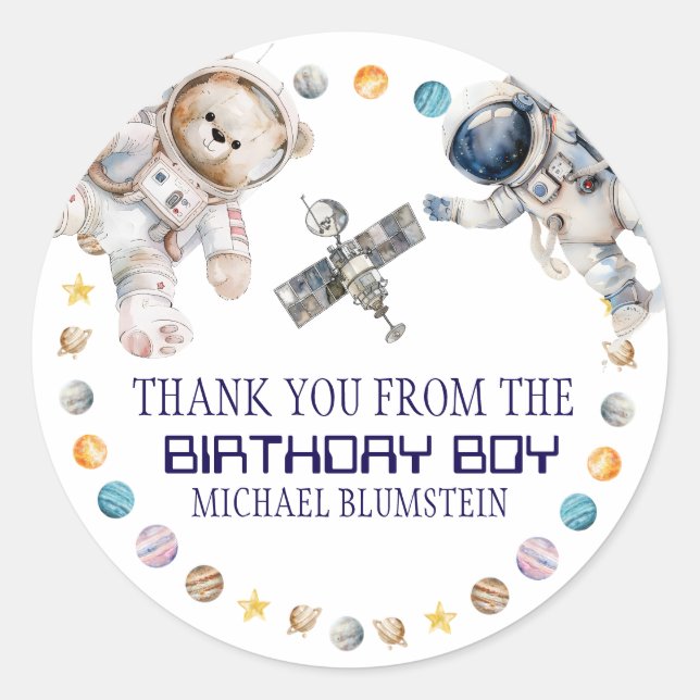 Sticker Rond Merci de la fête d'anniversaire de l'espace extra- (Devant)