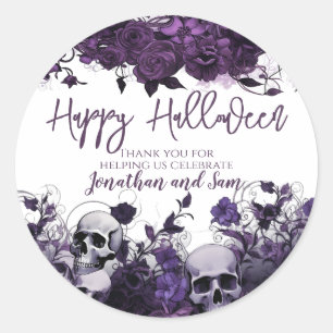 Sticker Rond Merci de la fête d'Halloween crâne violet