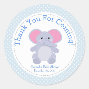 Sticker Rond Merci de la fête du Baby shower Blue Elephant Baby