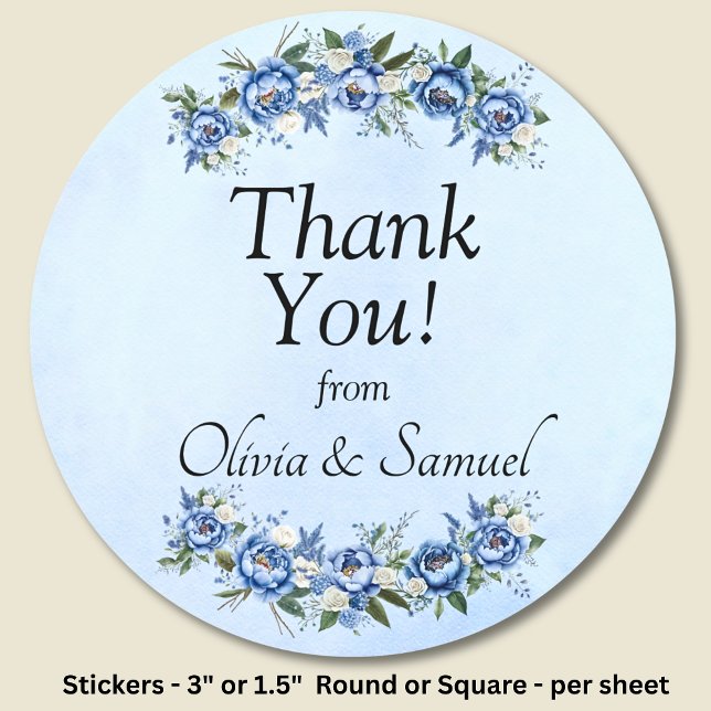 Sticker Rond Merci de la part des mariés Blue Peony  (Créateur téléchargé)
