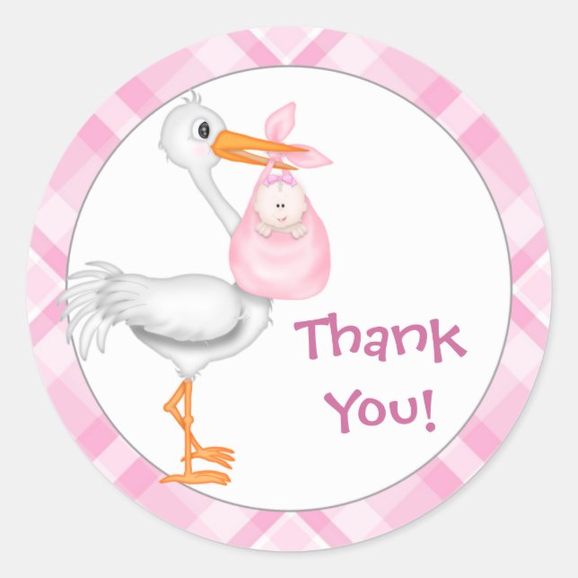 Sticker Rond Merci de la Stork & Baby Girl (Devant)