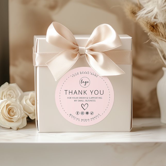 Sticker Rond Merci de logo Blush Pink pour votre commande (Blush Pink Sticker Logo Thank you for your order)