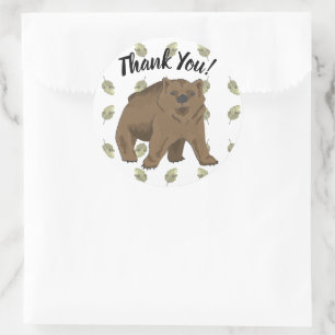 Sticker Rond Merci de l'ours grizzli Woodland