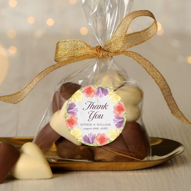 Sticker Rond Merci de marbre en fleurs vives (Créateur téléchargé)