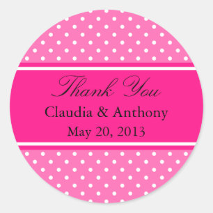 Sticker Rond Merci de Mariage à points rose et blanc chaud