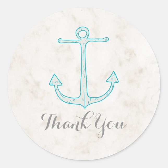 Sticker Rond Merci de Mariage Ancre turquoise rustique (Devant)