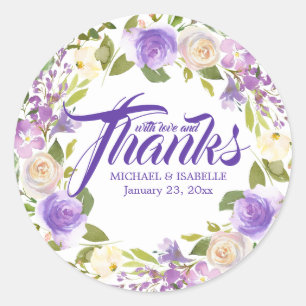 Sticker Rond Merci de Mariage blanc violet