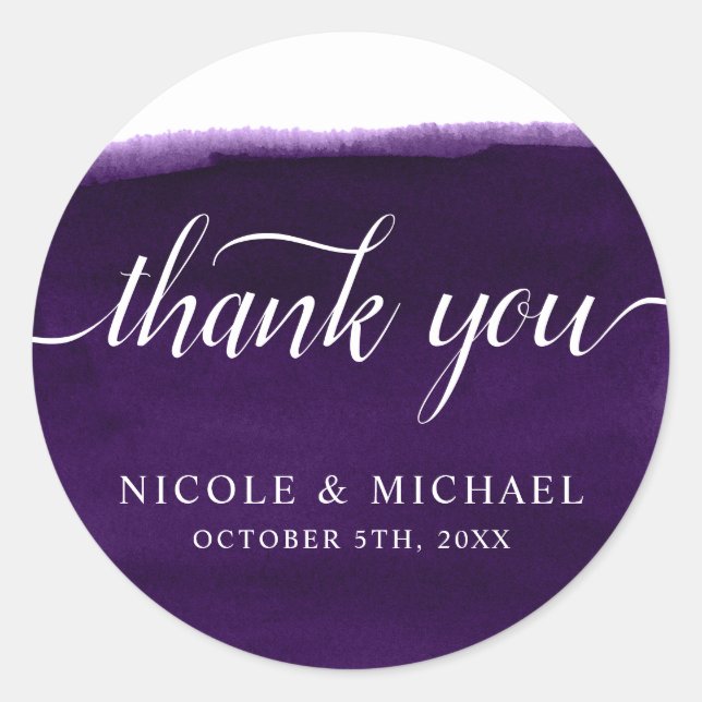 Sticker Rond Merci de Mariage d'aquarelle violet (Devant)