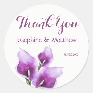 Sticker Rond Merci de Mariage d'aquarelle violet Calla Lillies