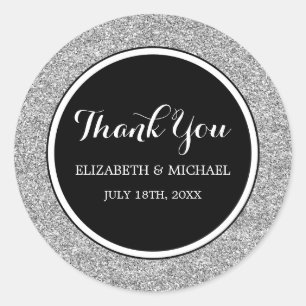 Sticker Rond Merci de Mariage de Parties scintillant d'argent m