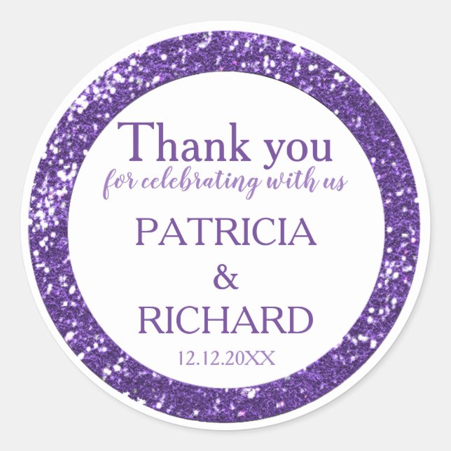 Sticker Rond Merci de Mariage de Parties scintillant violet (Devant)
