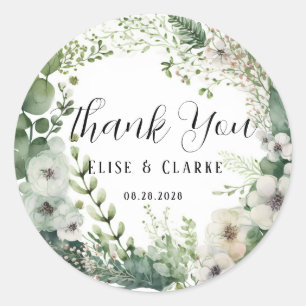 Sticker Rond Merci de Mariage de pivoine de Sage Watercolor