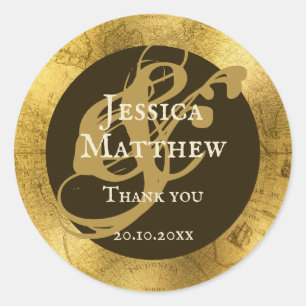 Sticker Rond Merci de Mariage d'or antique