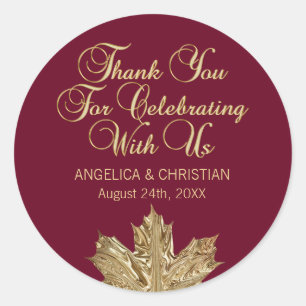 Sticker Rond Merci de Mariage en feuille d'érable d'automne en