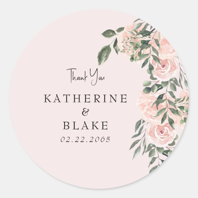Sticker Rond Merci de Mariage floral clair (Devant)