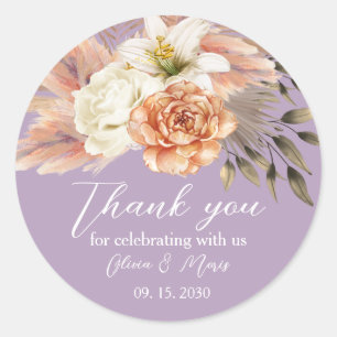 Sticker Rond Merci de Mariage floral de Pêche violette
