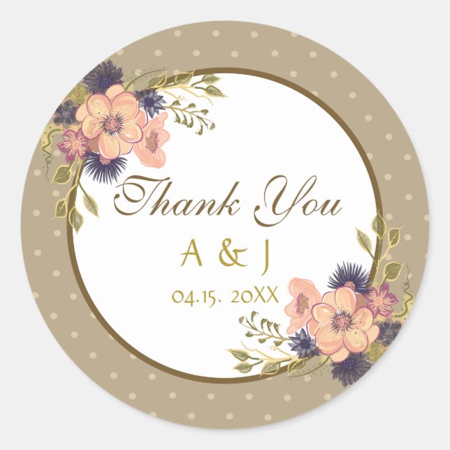 Sticker Rond Merci de Mariage floral rustique préféré (Devant)