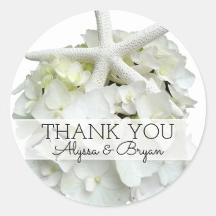 Sticker Rond Merci de Mariage Hydrangea Starfish blanc