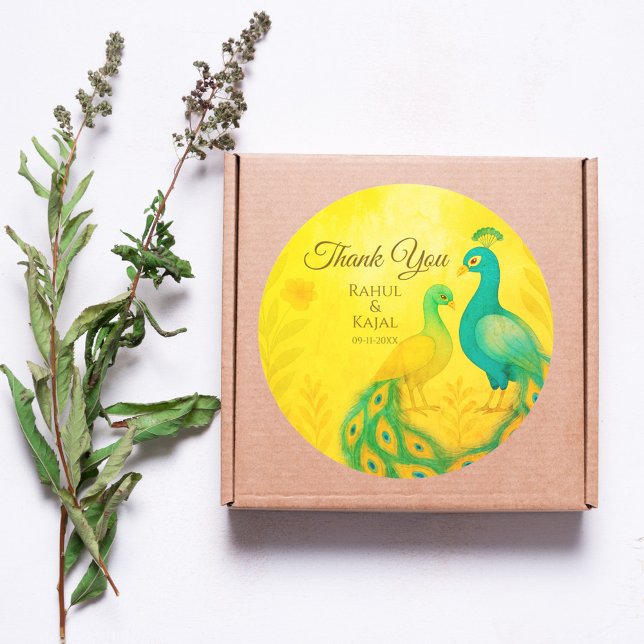 Sticker Rond Merci de Mariage indien de Peacock (Créateur téléchargé)