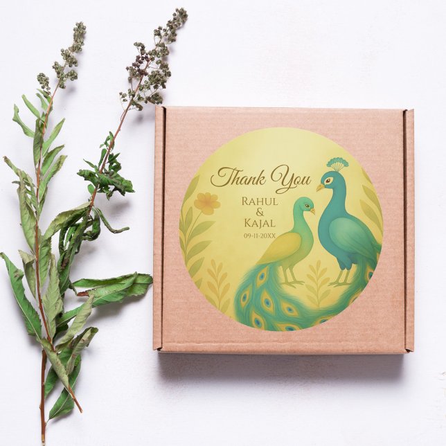 Sticker Rond Merci de Mariage indien de Peacock (Créateur téléchargé)
