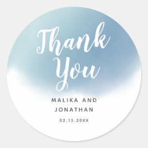 Sticker Rond Merci de Mariage moderne Dusty Blue Watercolor