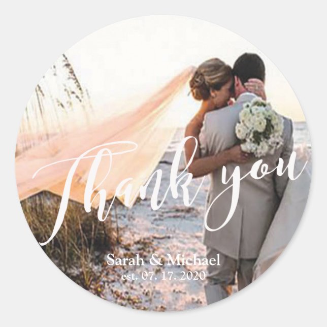 Sticker Rond Merci de Mariage photo personnalisable (Devant)