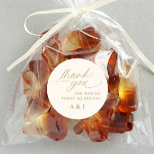 Sticker Rond Merci de Mariage romantique Gold et Ivory Cream