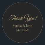 Sticker Rond Merci de Mariage romantique noir et or<br><div class="desc">Forme : Stickers ronds classiques Créez des autocollants personnalisés pour chaque occasion ! Pour décorer vos courriers, les travaux pratiques de vos enfants et bien plus encore. Ajoutez vos propres designs, textes et photos ! Dimensions : Disponible en 2 tailles : Grande : 3" de diamètre, 6 autocollants par feuille Petite...</div>