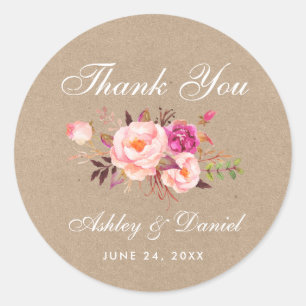 Sticker Rond Merci de Mariage rose rose Kraft