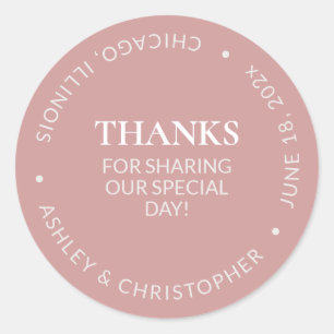 Sticker Rond Merci de Mariage Rose simple Dusty