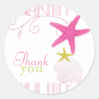 Sticker Rond Merci de mariage rose Starfish Beach