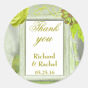 Sticker Rond Merci de Mariage rustique personnalisé vert