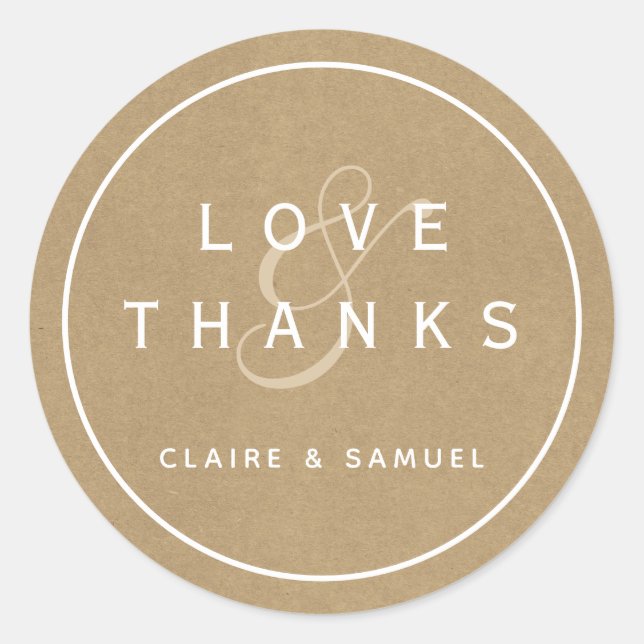Sticker Rond Merci de Mariage simple Faux Rustique Kraft (Devant)