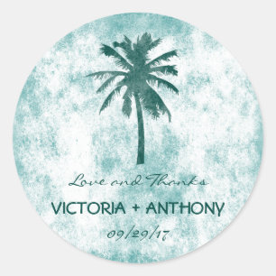 Sticker Rond Merci de mariage tropical Palm Tree Beach
