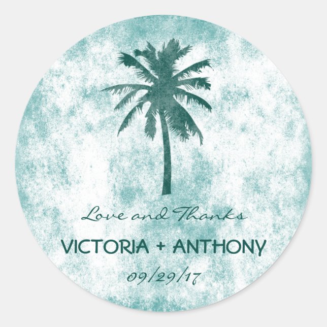 Sticker Rond Merci de mariage tropical Palm Tree Beach (Devant)