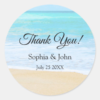 Sticker Rond Merci de mariage Tropical Summer Beach Favor