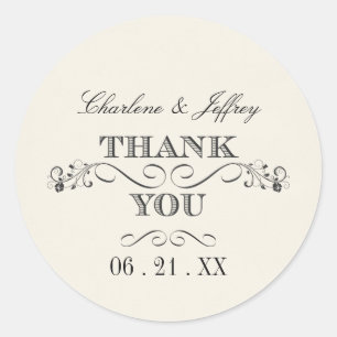 Sticker Rond Merci de mariage vintage blanc élégant WT313