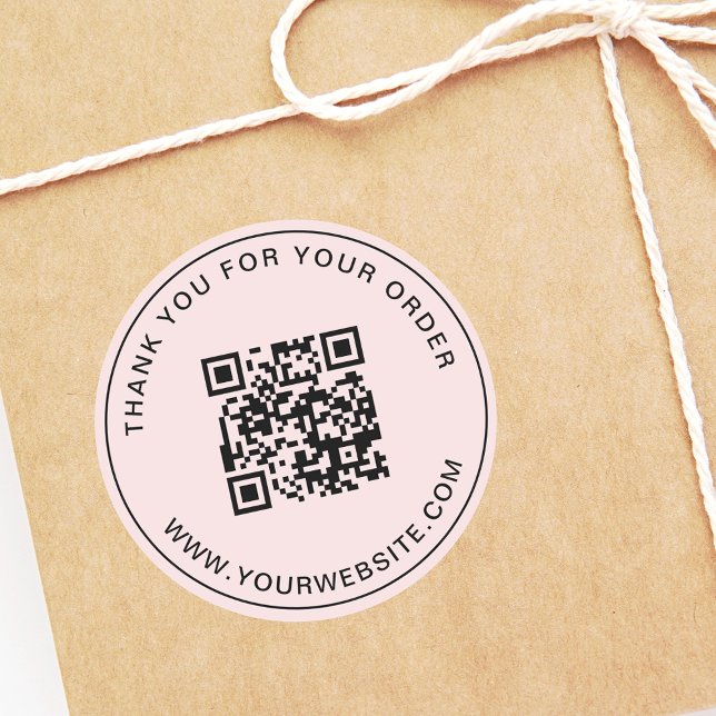 Sticker Rond Merci de Modèle de code QR d'entreprise rose (Créateur téléchargé)