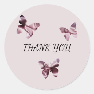 Sticker Rond Merci de papillon rose Satin féminin élégant