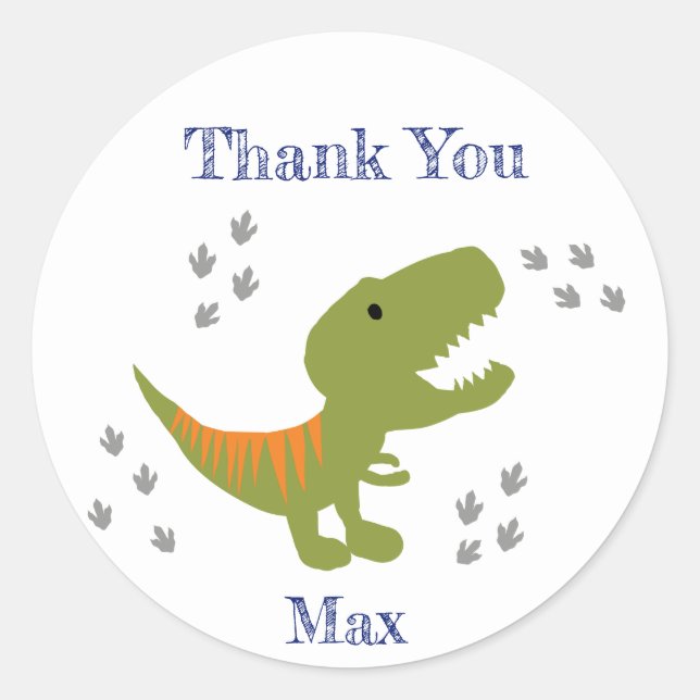 Sticker Rond Merci de partie T-rex (Devant)