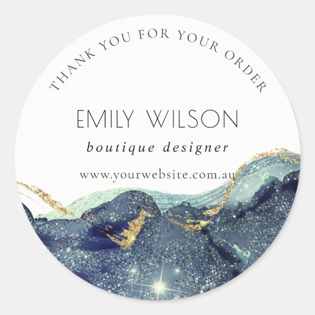 Sticker Rond Merci de Parties scintillant de la marine d'encre  (Devant)