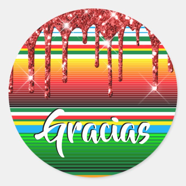 Sticker Rond Merci de Parties scintillant de  rouge étincelante (Devant)
