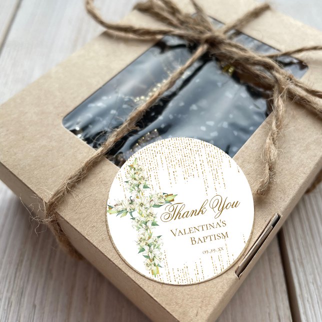 Sticker Rond Merci de Parties scintillant en or de croix floral (Créateur téléchargé)