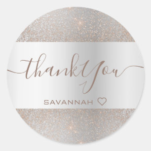 Sticker Rond Merci de Parties scintillant en or Rose simple Ele
