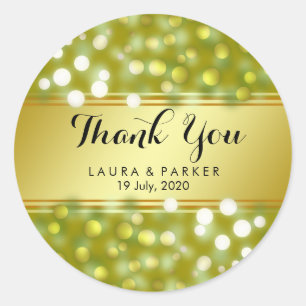 Sticker Rond Merci de Parties scintillant Gold Faux Foil Mariag