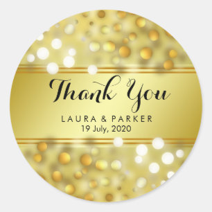 Sticker Rond Merci de Parties scintillant Gold Faux Foil Mariag
