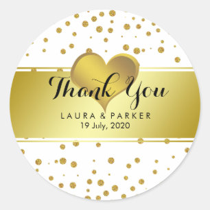 Sticker Rond Merci de Parties scintillant Mariage Gold Faux Foi