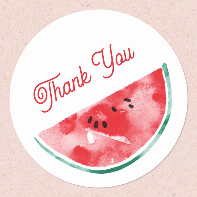 Sticker Rond Merci de pastèque (Cute watercolor watermelon custom text thank you stickers)