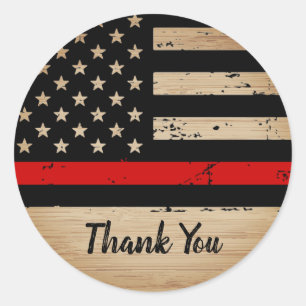 Sticker Rond Merci de pompier Rustic Thin Red Line