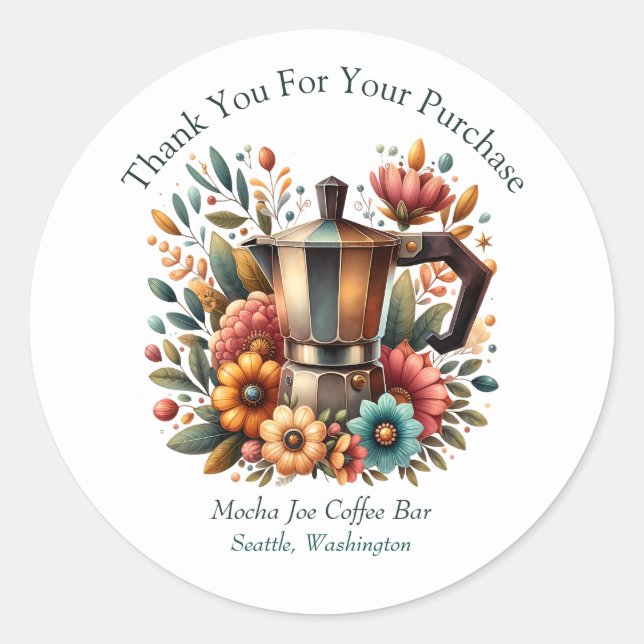 Sticker Rond Merci De Pot De Café Pour Votre Achat (Devant)